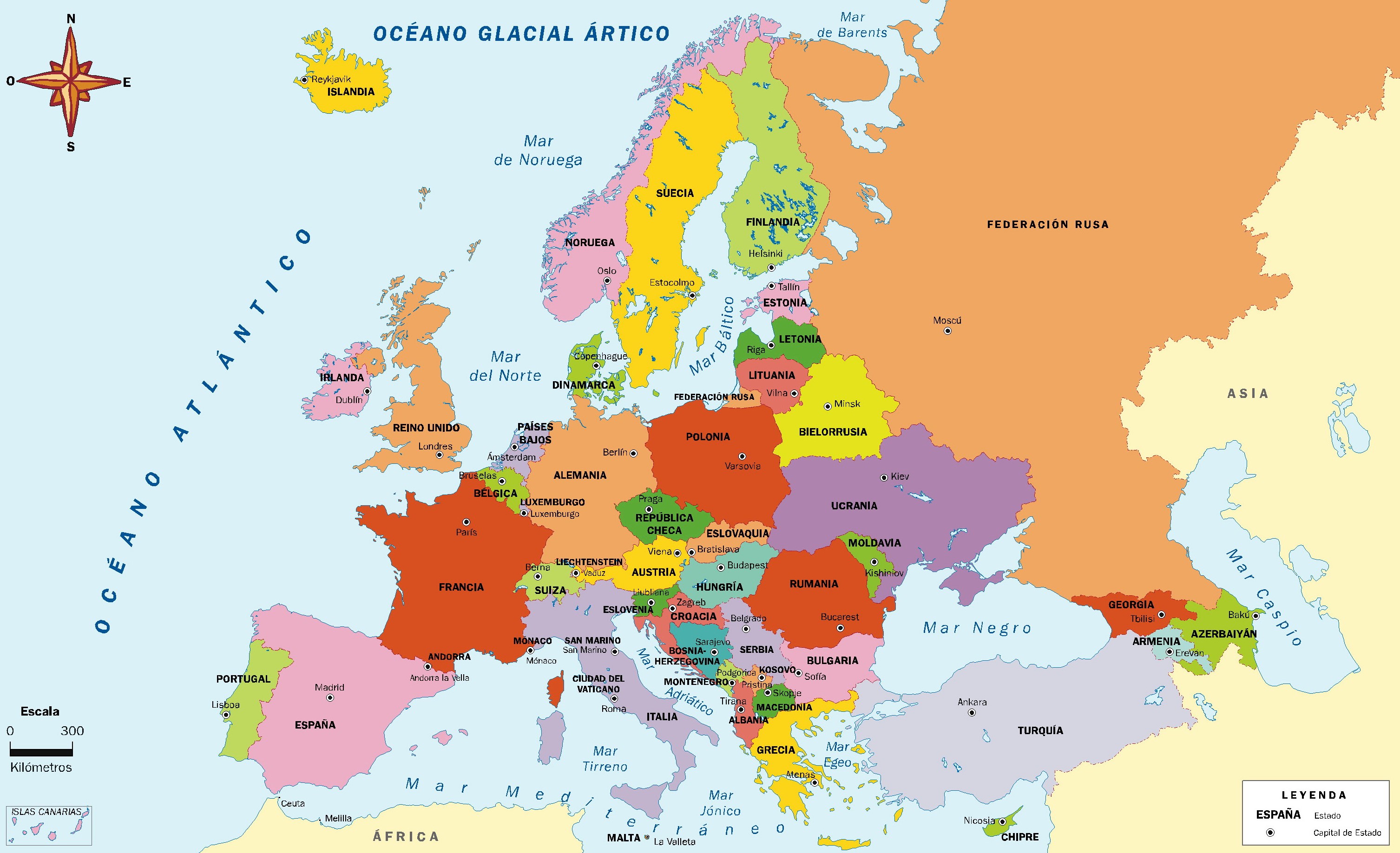 Mapa de Europa con división política - Mapa de Europa - Europa Landen En Hoofdsteden Kaart