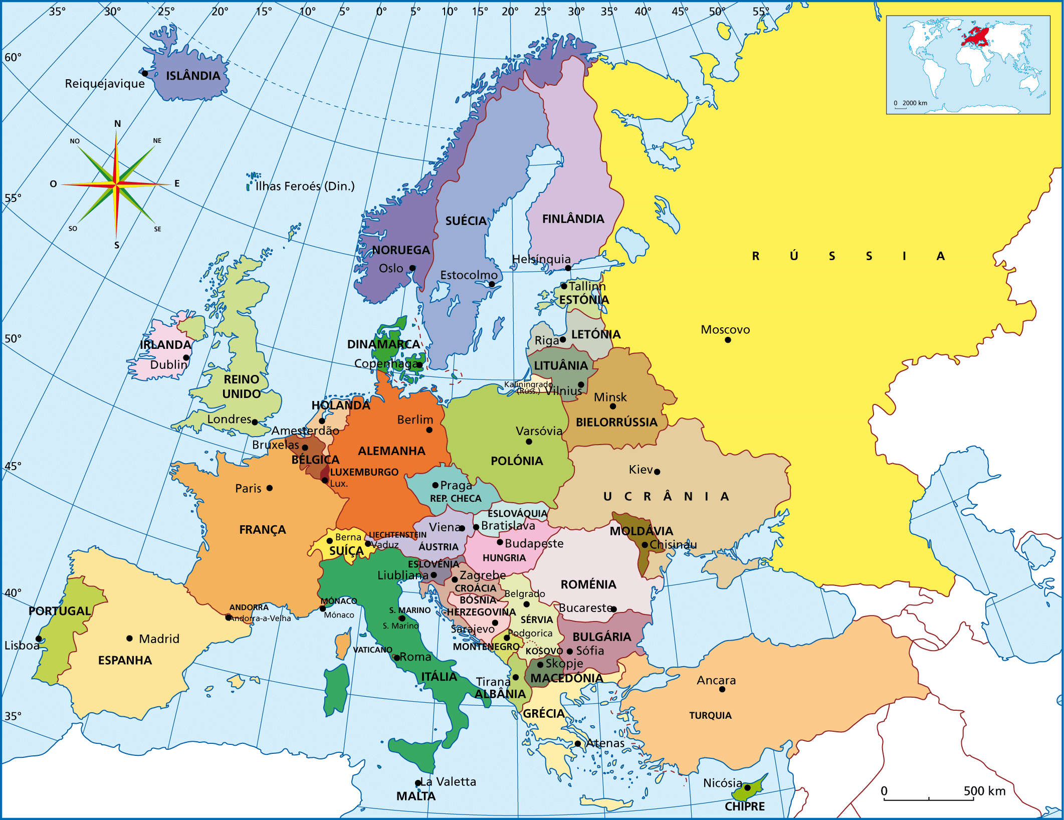 Mapa Europa com capitais - Fichas e Atividades - Europa Kaart Met Landen En Hoofdsteden