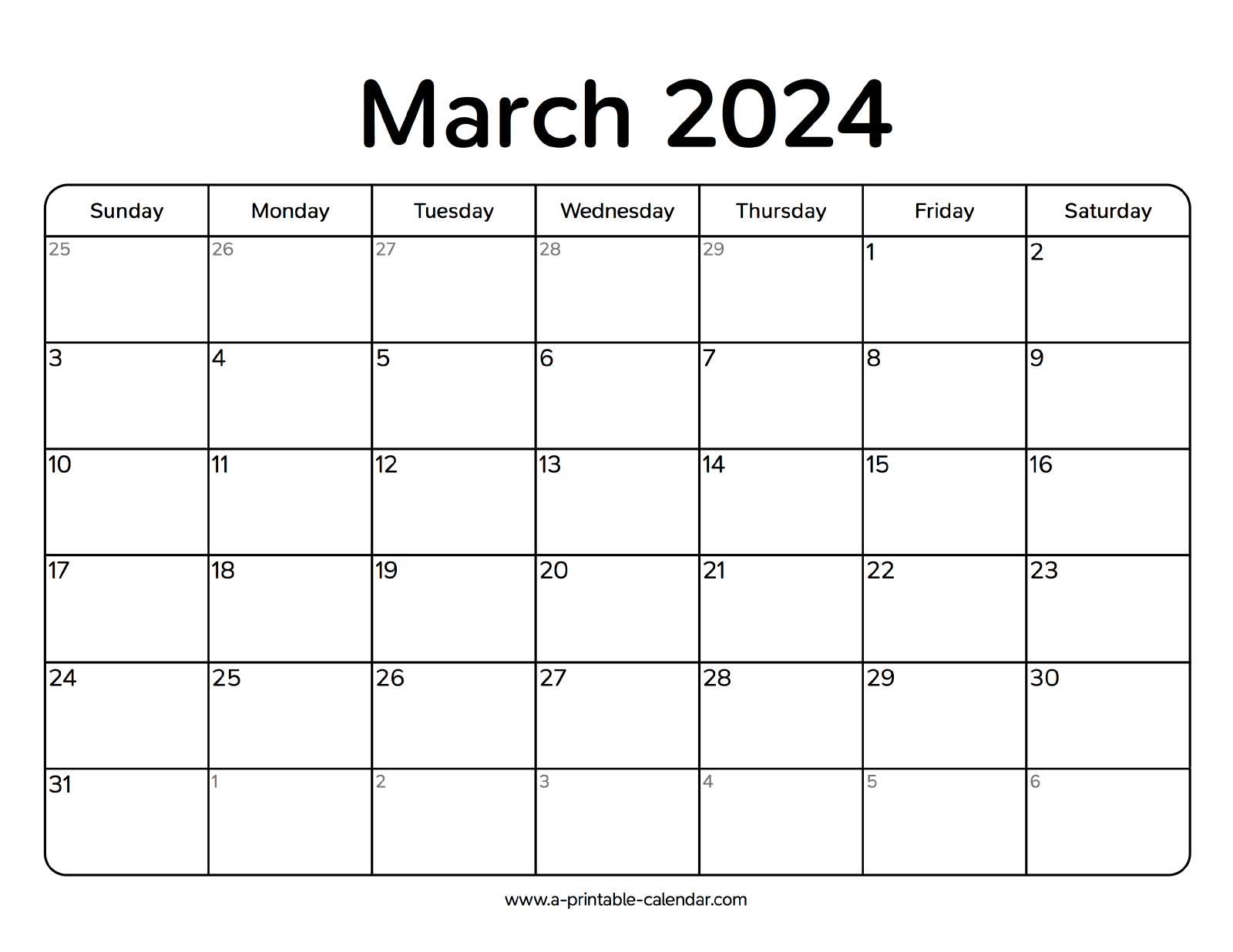 March 2024 Calendar PDF - A Printable Calendar - Welke Datum Begint Schooljaar 2024
