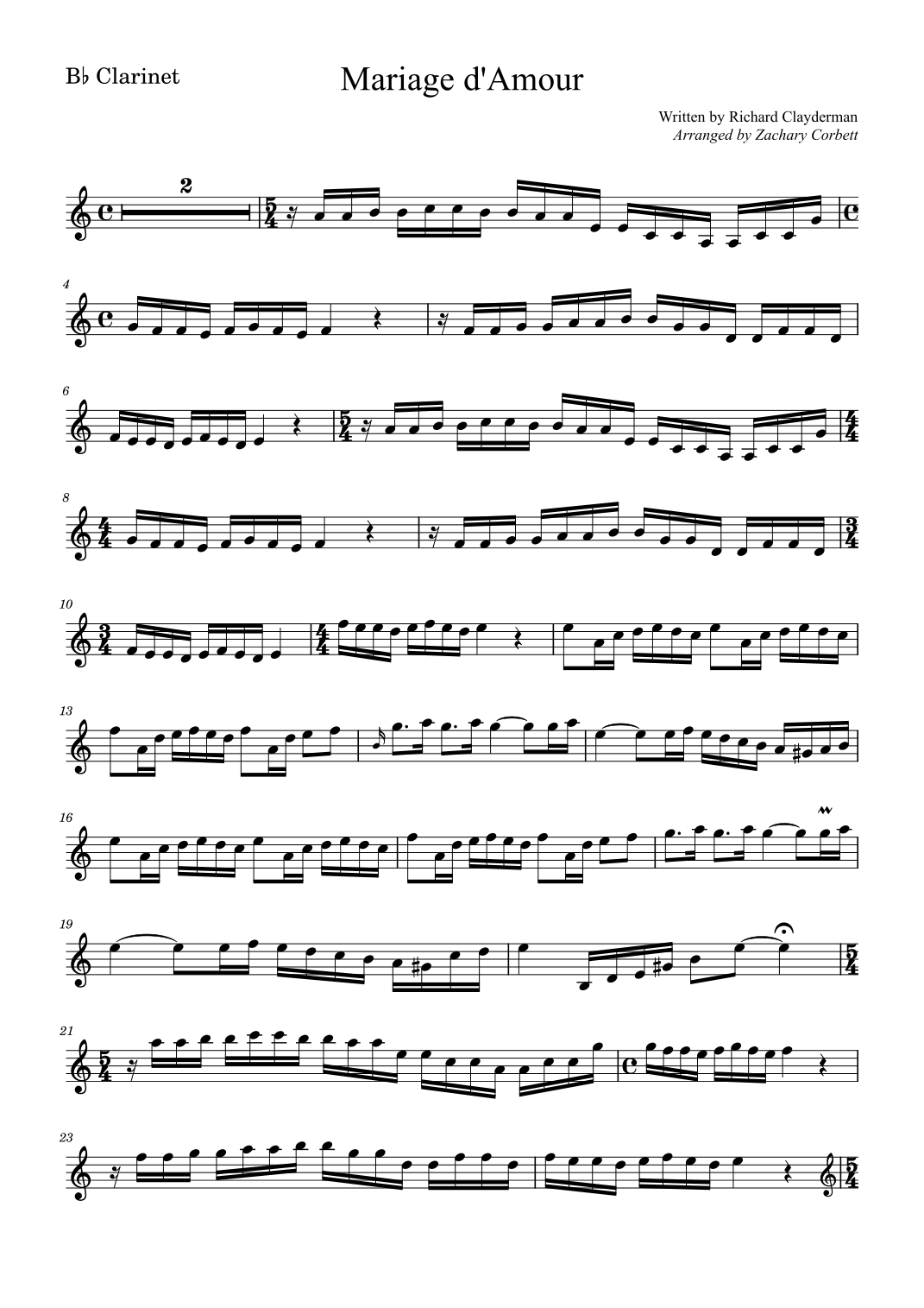 Mariage d'Amour (arr. Zachary Corbett) by Paul de Senneville, Olivier - Mariage D'amour Piano Sheet Music