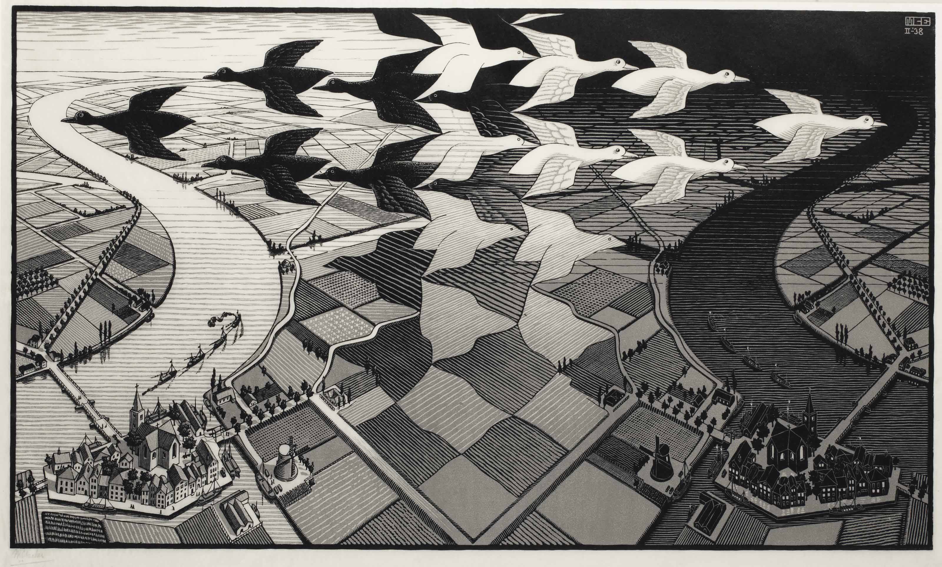 Maurits Cornelis Escher (1898-1972) , Day and Night (B. 303) | Christie's - Escher In Het Paleis The Hague