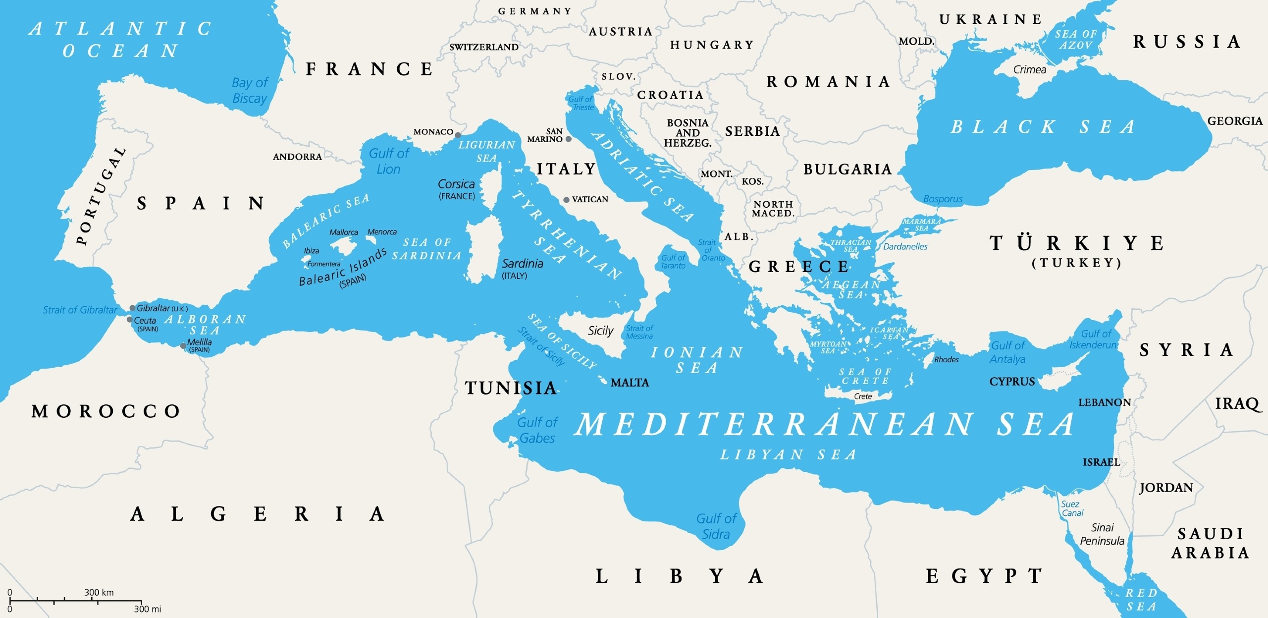 Mediterranean Sea Political Map Ontheworldmap Com - vrogue.co - Waar Ligt De Middellandse Zee