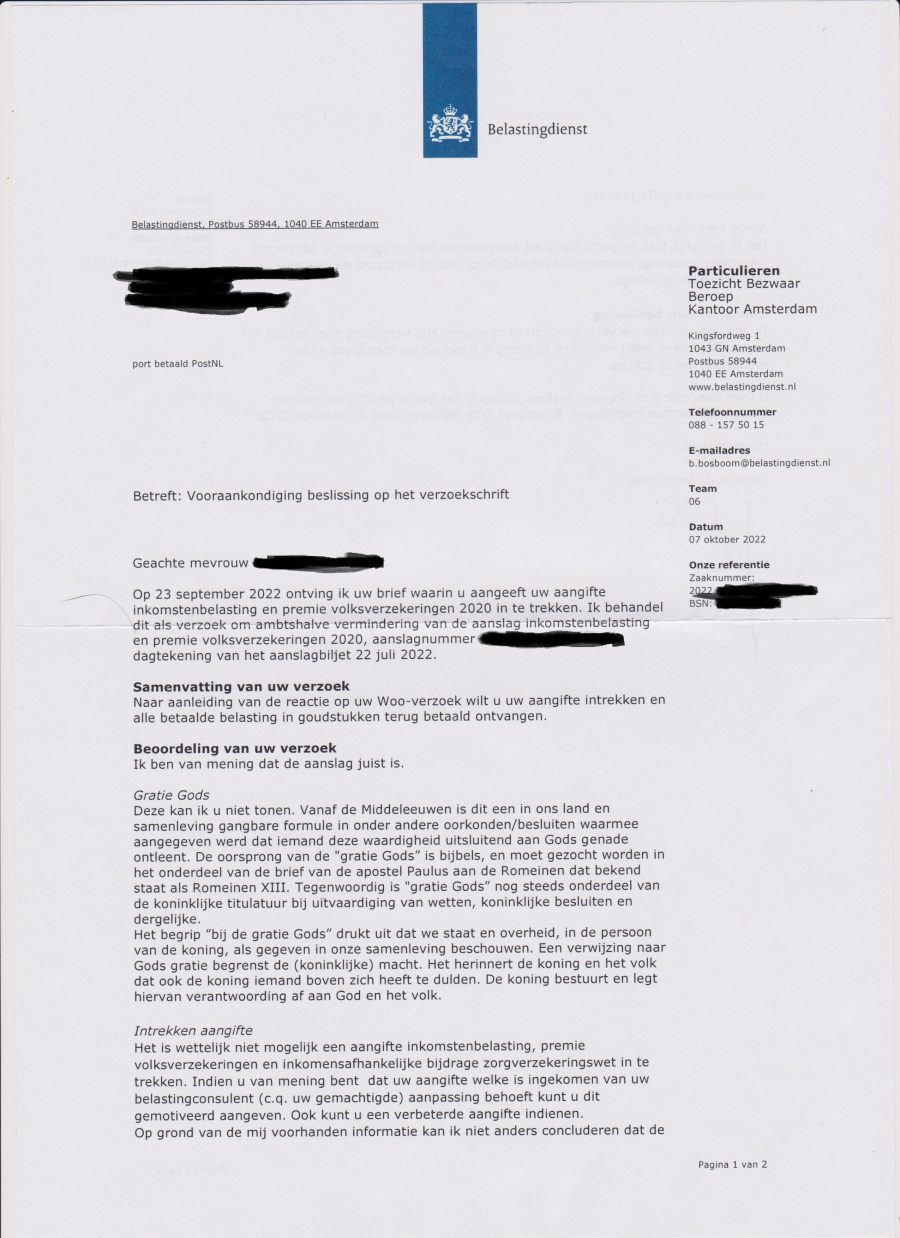 Meer belastingdienst voorbeelden - De gratie Gods ontbreekt - Had U Een Onderneming Belastingdienst