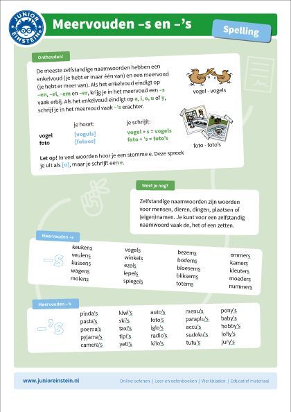 Meervouden: plak er -s of -'s achter | Taal posters, Spellingsregels - Meervoud S Of 's Oefeningen
