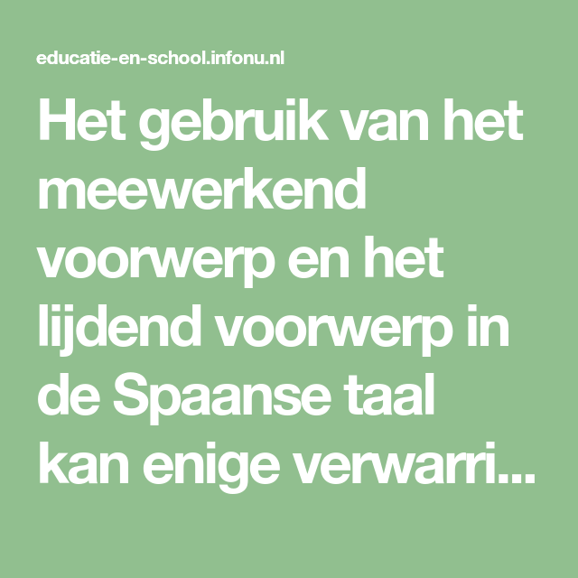 Meewerkend Voorwerp En Lijdend Voorwerp