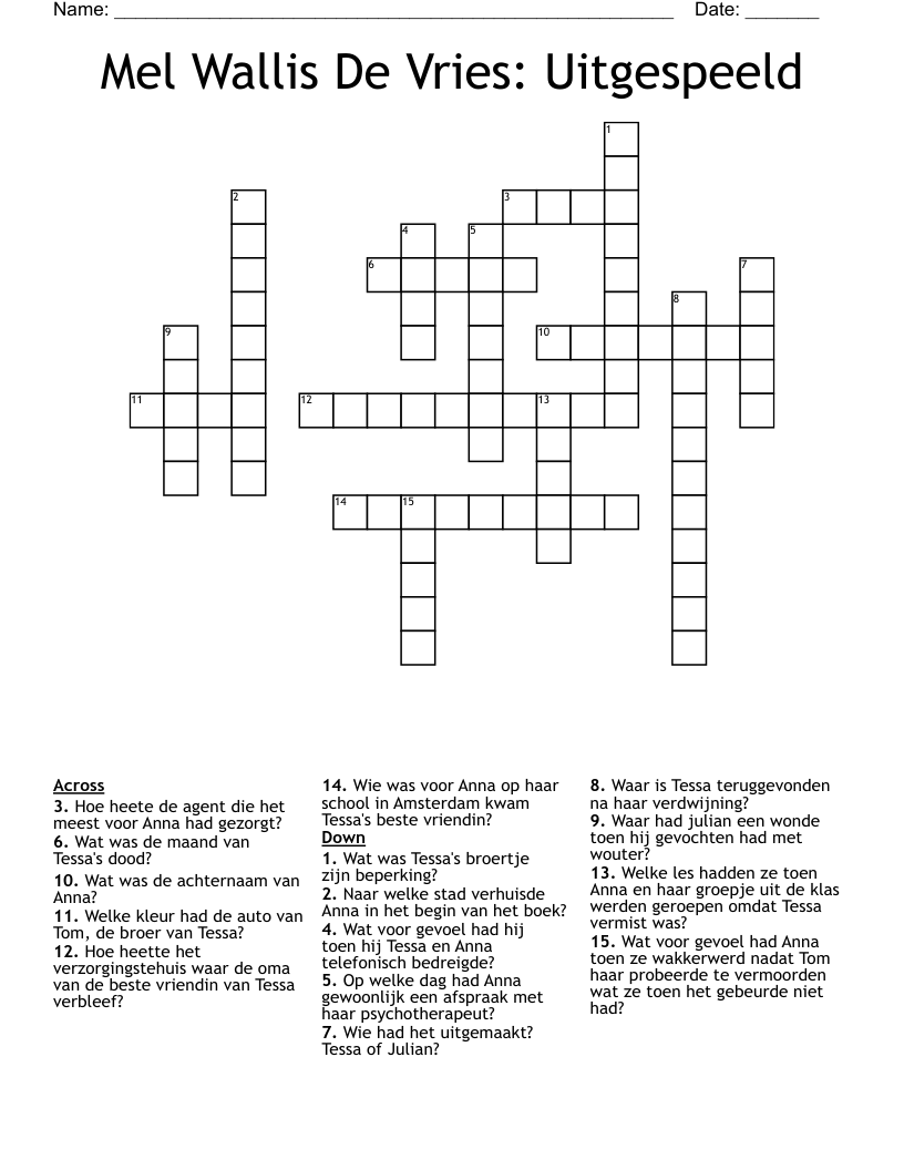 Mel Wallis De Vries: Uitgespeeld Crossword - WordMint - Mel Wallis De Vries Uitgespeeld