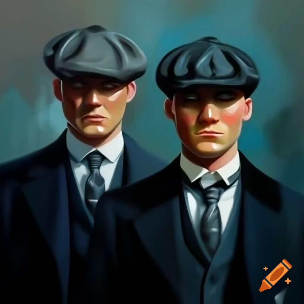 Men dressed in peaky blinders style attire on Craiyon - Waar Gaat Peaky Blinders Over