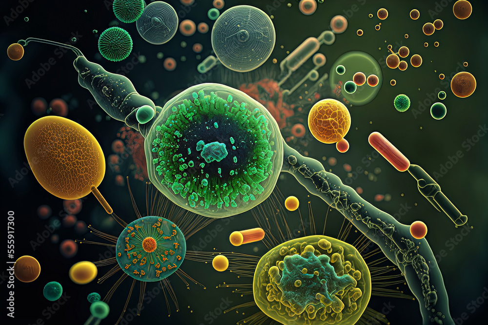 Microscopic bacteria. Science illustration. 3D render of infectious - Welk Geneesmiddel Remt Of Doodt Micro Organismen
