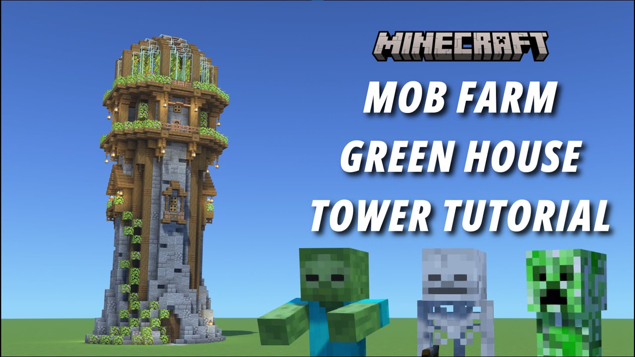 Minecraft Mob Farm Greenhouse Tower Tutorial [Aesthetic Farm] [1440p HD - How To Make Mob In Minecraft