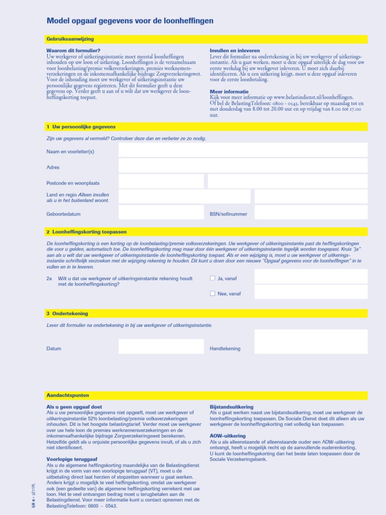 Model Opgaaf Gegevens Loonheffing | PDF - Model Opgaaf Gegevens Voor De Loonheffingen Studenten- En Scholierenregeling
