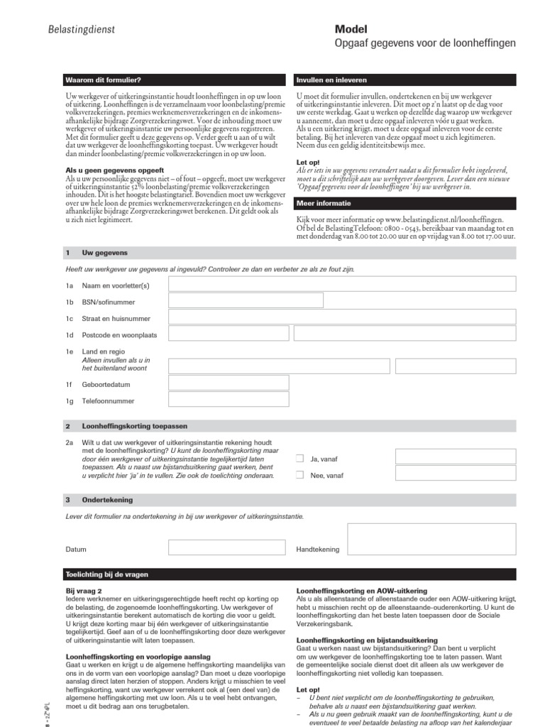 Model Opgaaf Gegevens Voor de Loonheffingen Lh0082z4pl | PDF - Opgaaf Gegevens Voor De Loonheffingen