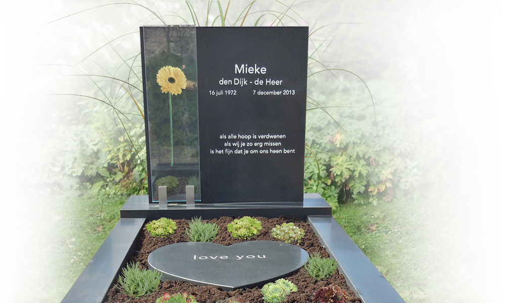 moderne grafzerken met glazen gedenkplaat - print zonnebloem Cemetery - Teksten Grafsteen Vader En Moeder
