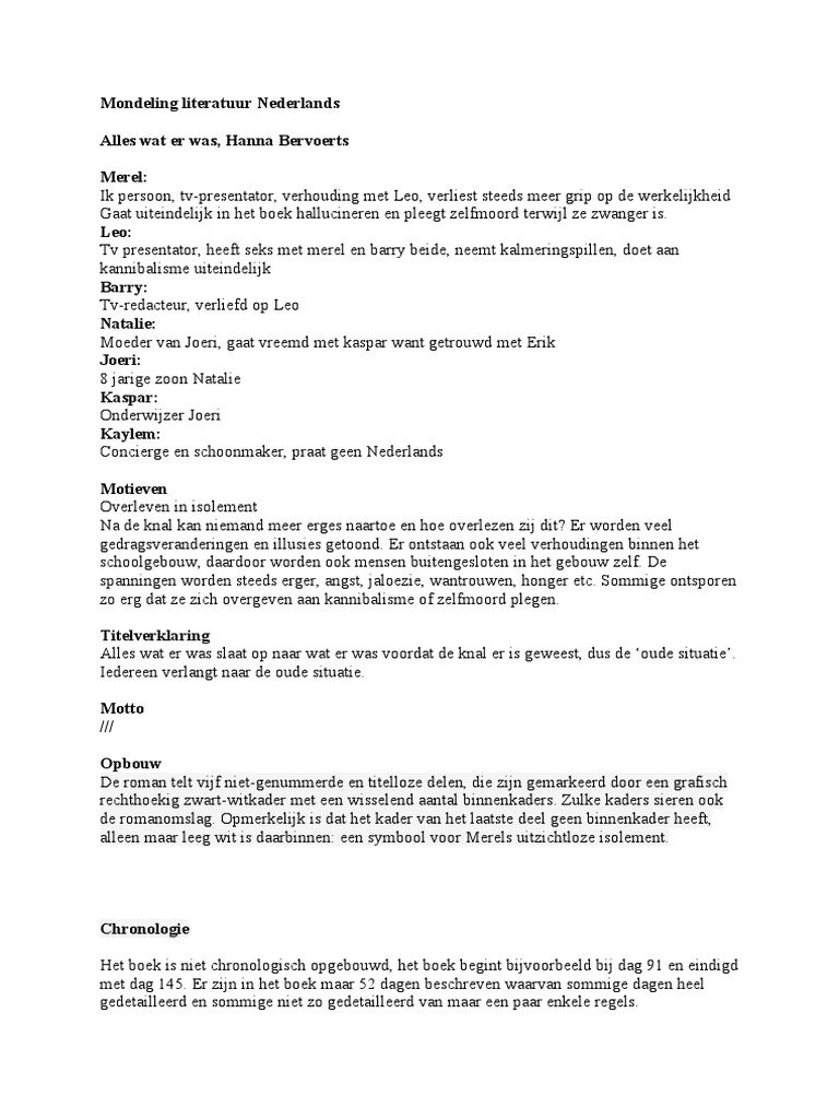 Mondeling Literatuur Nederlands Havo 5 | PDF - Nederlands Mondeling Boeken Niet Gelezen