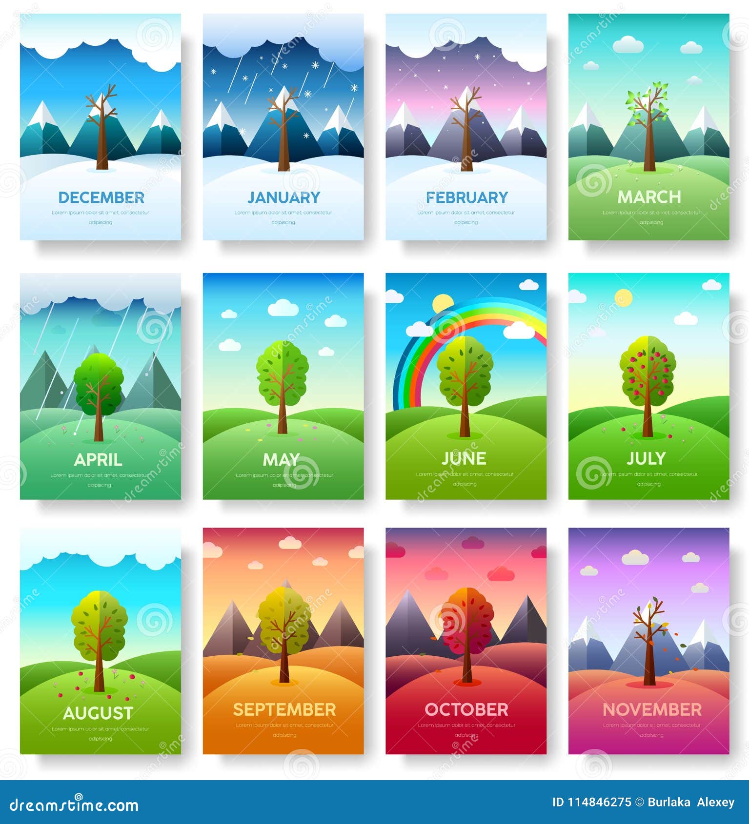 Months Banners With Kids [1] Vector Illustration | CartoonDealer.com - Welke Maanden Zijn De Seizoenen