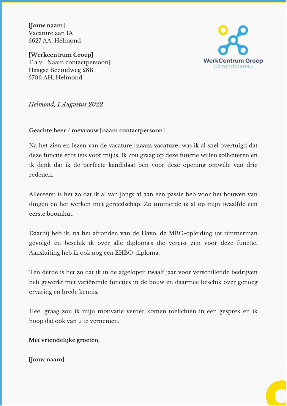Motivatiebrief schrijven? Tips + Template - Werkcentrum Groep BV - Motivatie Om Te Werken Voorbeeld