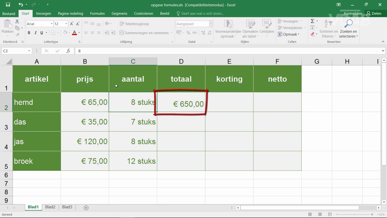 MS Office 365 - Excel: Formules - Een eenvoudige formule maken - YouTube - Hoe Maak Je Een Formule