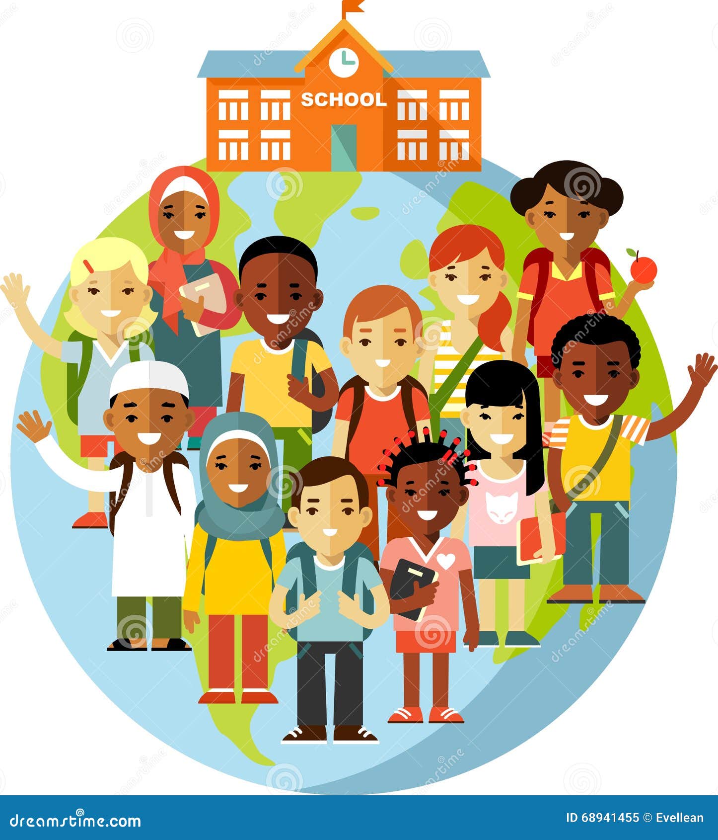 Multicultural School Kids Group, Teacher And Students, Children Go To - Culturele Diversiteit In De Klas