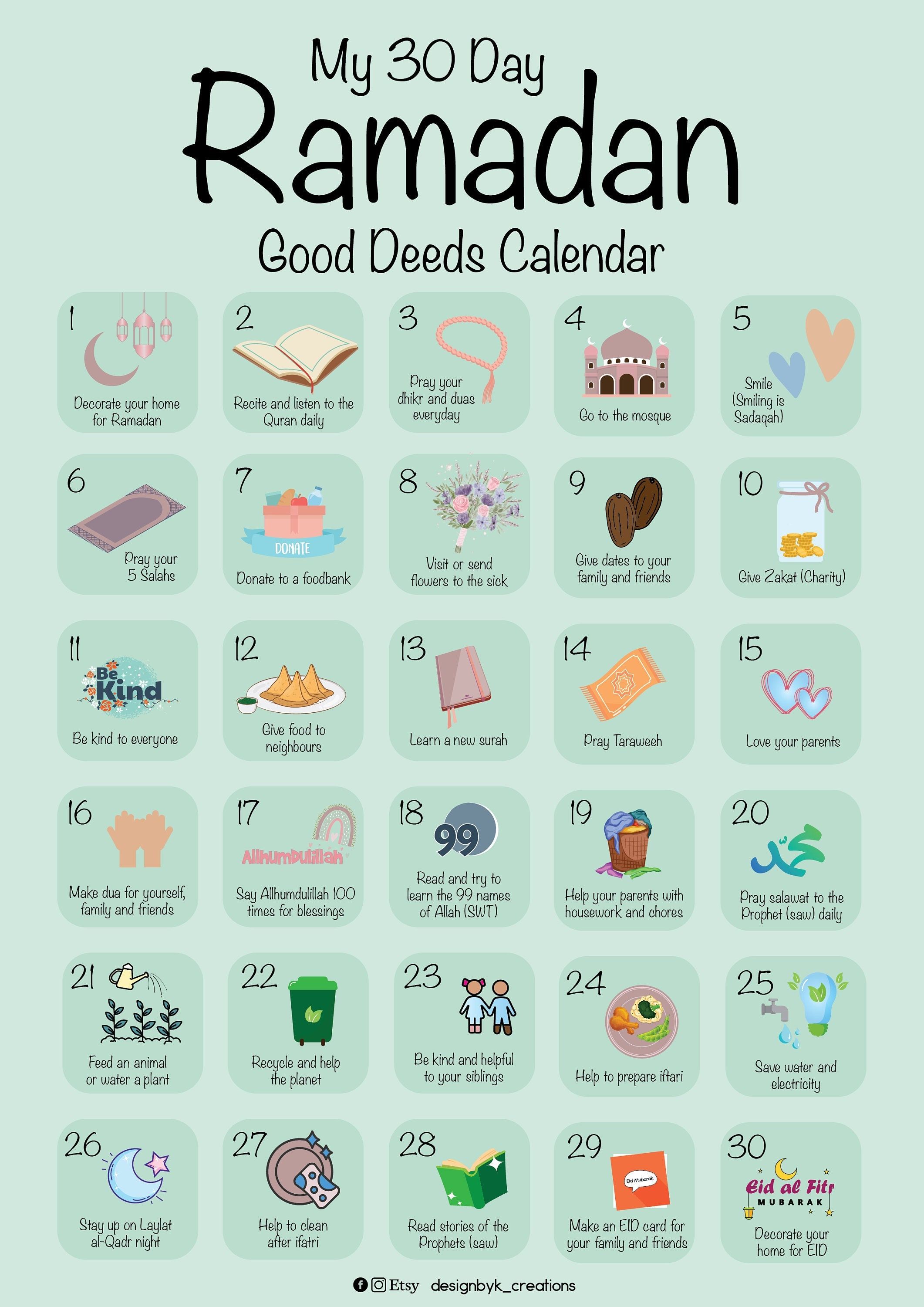 My 30 Day Ramadan Good Deeds Calendar Ramadan Ramadan Calendar 30 Days - Nog Hoeveel Dagen Tot Ramadan