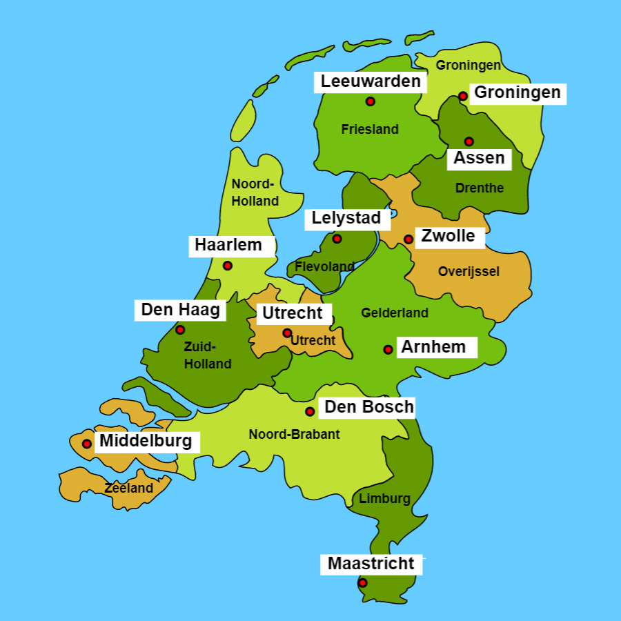 Nederland Kaart Provincies En Hoofdsteden - kaart - Nederland Met Provincies En Hoofdsteden