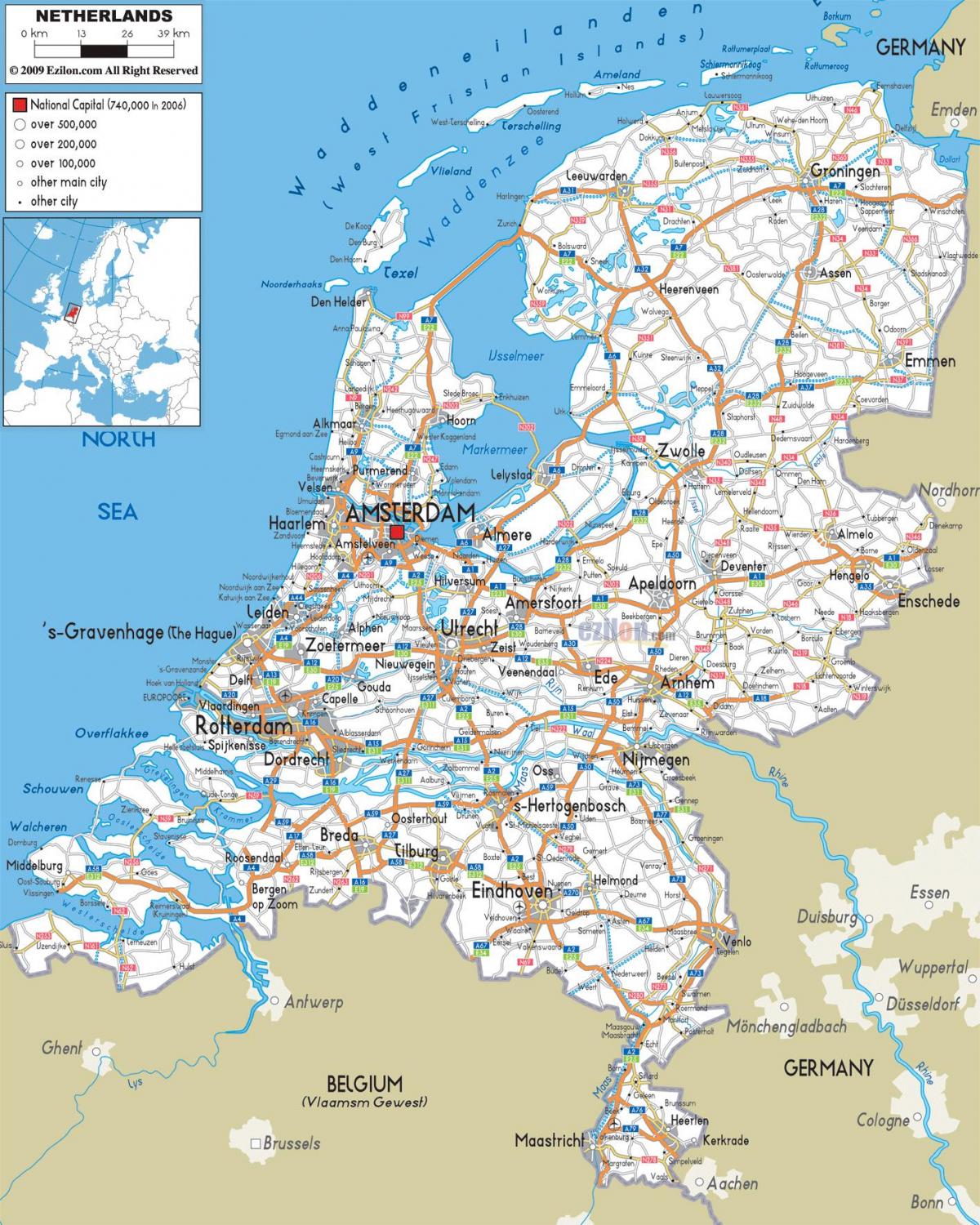 Nederland road kaart - wegenkaart van Nederland (West-Europa - Europa) - Hoeveel A Wegen Zijn Er In Nederland