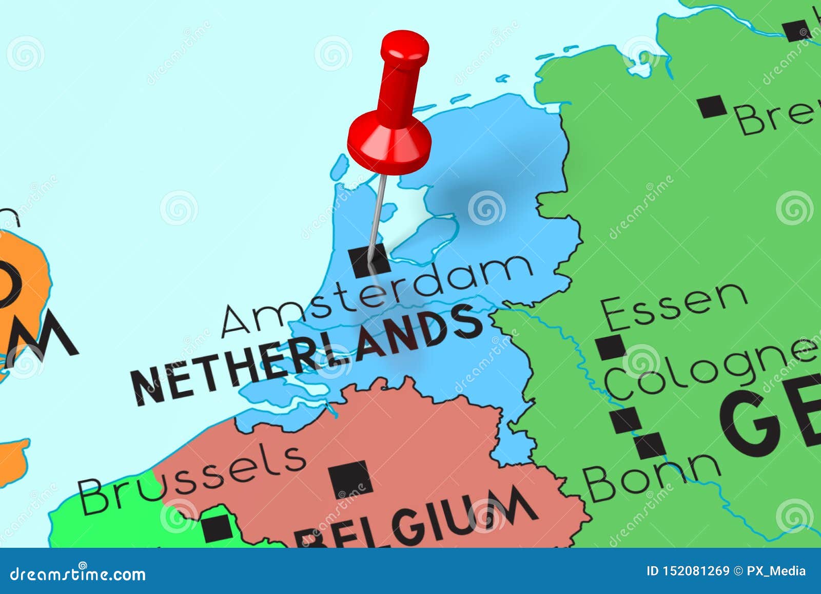 Netherlands, Amsterdam - Capital City, Pinned On Political Map Stock - Waarom Is Amsterdam Niet De Hoofdstad Van Noord-holland