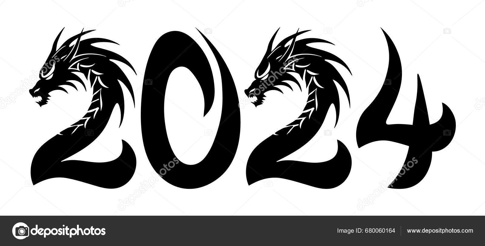 New Year 2024 Calendar Numbers Dragon Silhouette Symbol 2024 Vector - Welke Belastingschijf Zit Ik 2024