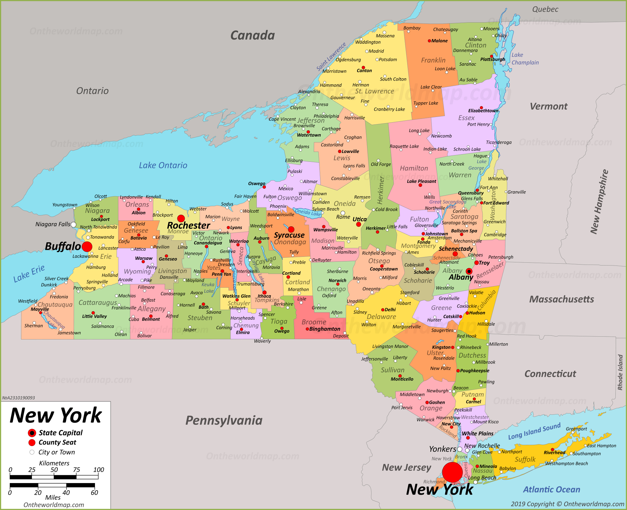 New York State Map | USA | Maps of New York (NY) - Hoofdstad Van De Staat New York