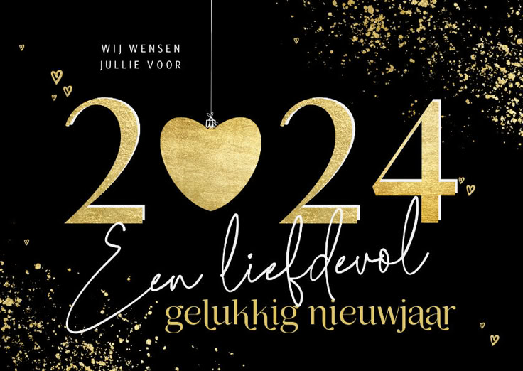 Nieuwjaarskaart gouden 2024 met hart liefdevol | Kaartje2go in 2023 - Gelukkig Nieuwjaar En Beste Wensen