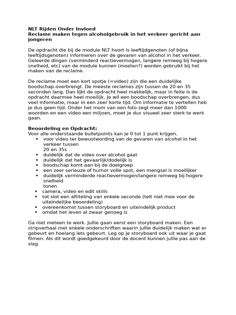NLT Rijden Onder Invloed - video maken | PDF - Antwoorden Nlt Rijden Onder Invloed
