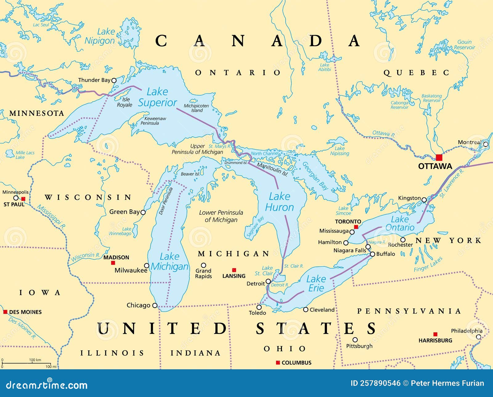 North America Lakes Map - Winne Karalynn - Grote Stad Aan Het Eriemeer In Ohio