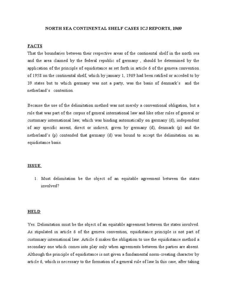 North Sea Continental Shelf Cases Icj Reports | PDF | International Law - Icj North Sea Continental Shelf