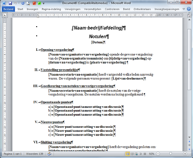 Notuleersjabloon - standaard in Word - Hoe Schrijf Je Een Nota