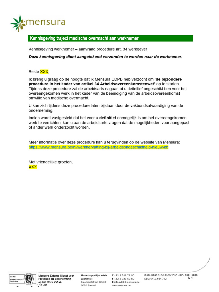 NSTD Codex0104 For 10 v01 Kennisgeving Traject Medische Overmacht Aan - Vergoeding Medische Kosten Door Werkgever