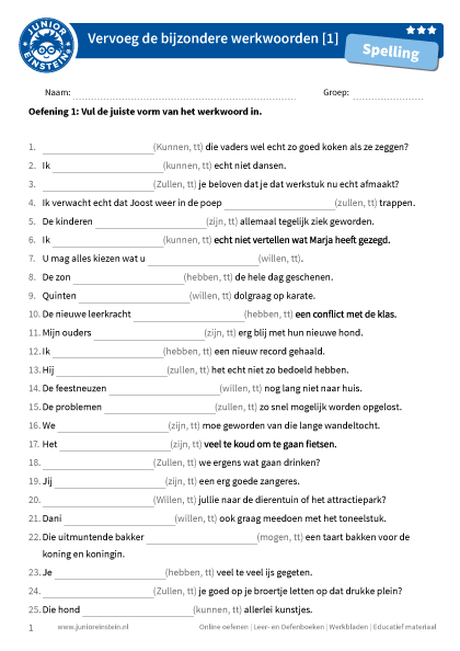 Oefen de spelling van de bijzondere werkwoorden in de tegenwoordige - Werkblad Werkwoordspelling Groep 8 Gemengd