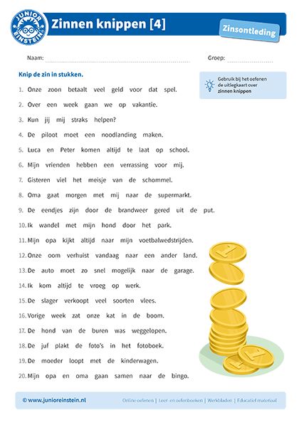 Oefen met dit werkblad het knippen van zinnen. Zet tussen elk deel een - Oefenen Met Taal Groep 4