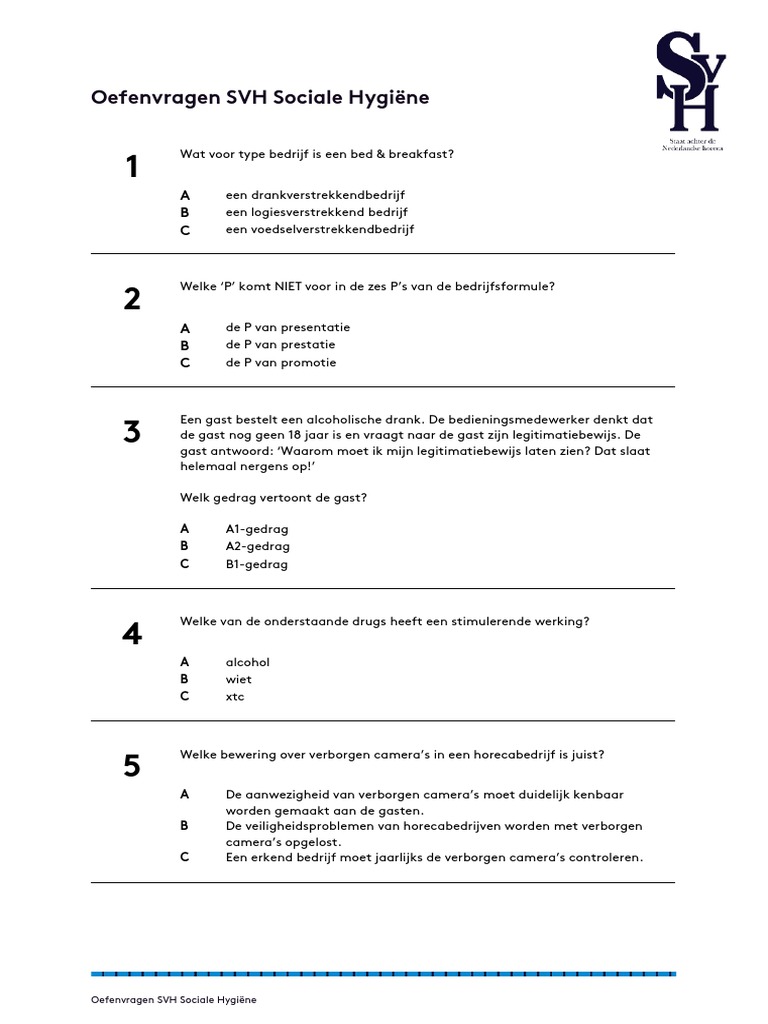 Oefenvragen SVH Sociale Hygiene | PDF - Sociale Hygiene Examen Oefenen Gratis