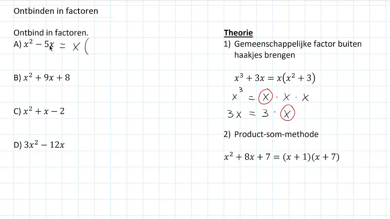 Ontbinden in factoren (3 HAVO) - YouTube - Hoe Heet In De Wiskunde Het Product Van Gelijke Factoren