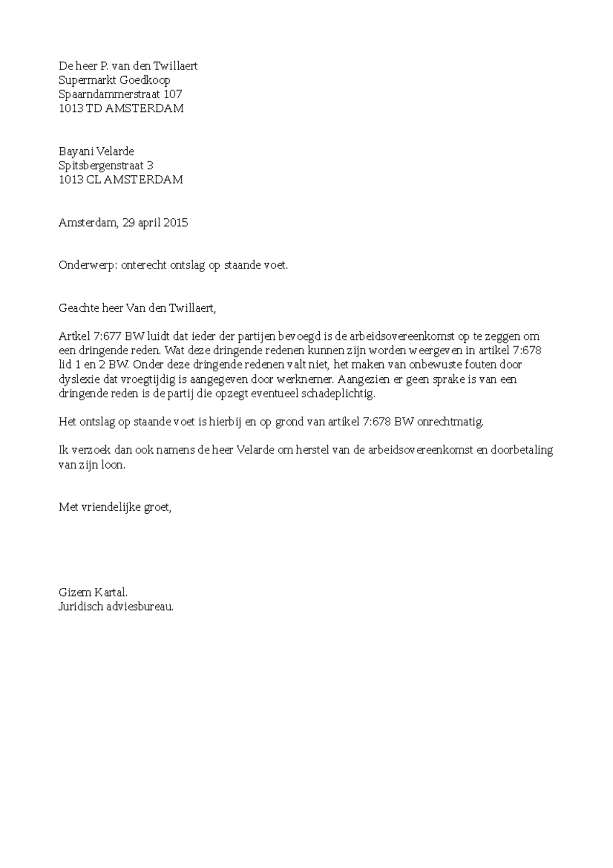 Ontslagbrief Ontslagbrief Images - Ontslag Op Staande Voet Voorbeeld