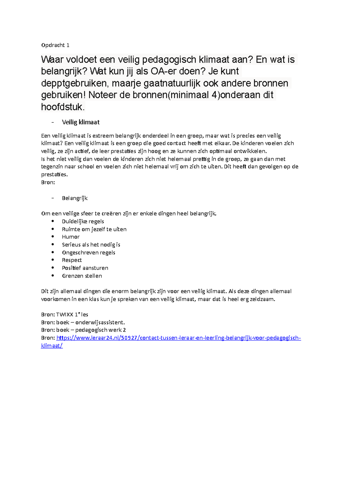 Opdrachten in de klas communicatie - Opdracht 1 Waar voldoet een veilig - Waar Moet Een Pedagogisch Vraagstuk Aan Voldoen