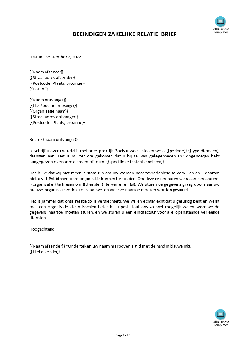 Opzeggingsbrief Voorbeeld - Voorbeeldbrief Opzeggen Overeenkomst Van Opdracht
