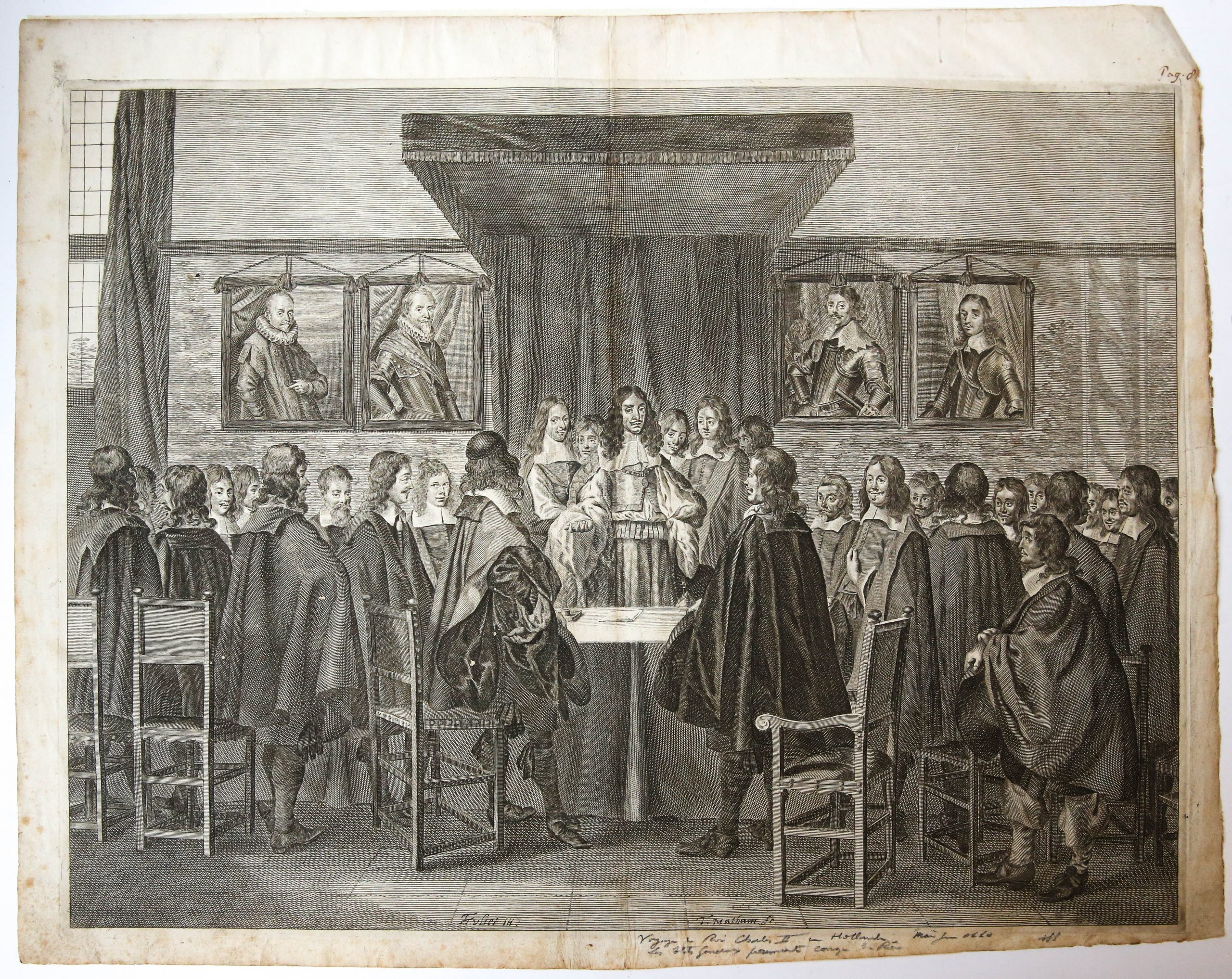[Original engraving/gravure] Koning Karel II van Engeland spreekt de - Welke Kerk Stichtte Karel Ii In Engeland