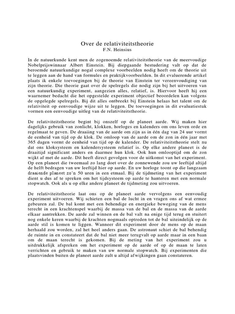 Over de Relativiteitstheorie | PDF - Welke Natuurkundige Ontwikkelde De Relativiteitstheorie