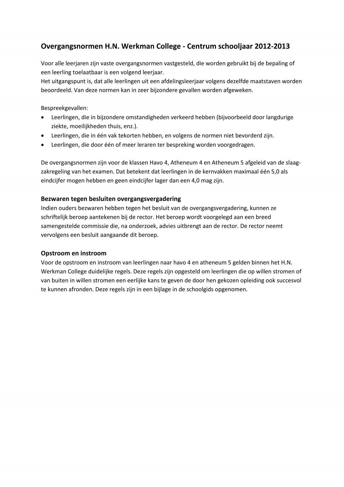 Overgangsnormen H.N. Werkman College - Centrum schooljaar - Overgangsnormen Havo 1 Naar Havo 2