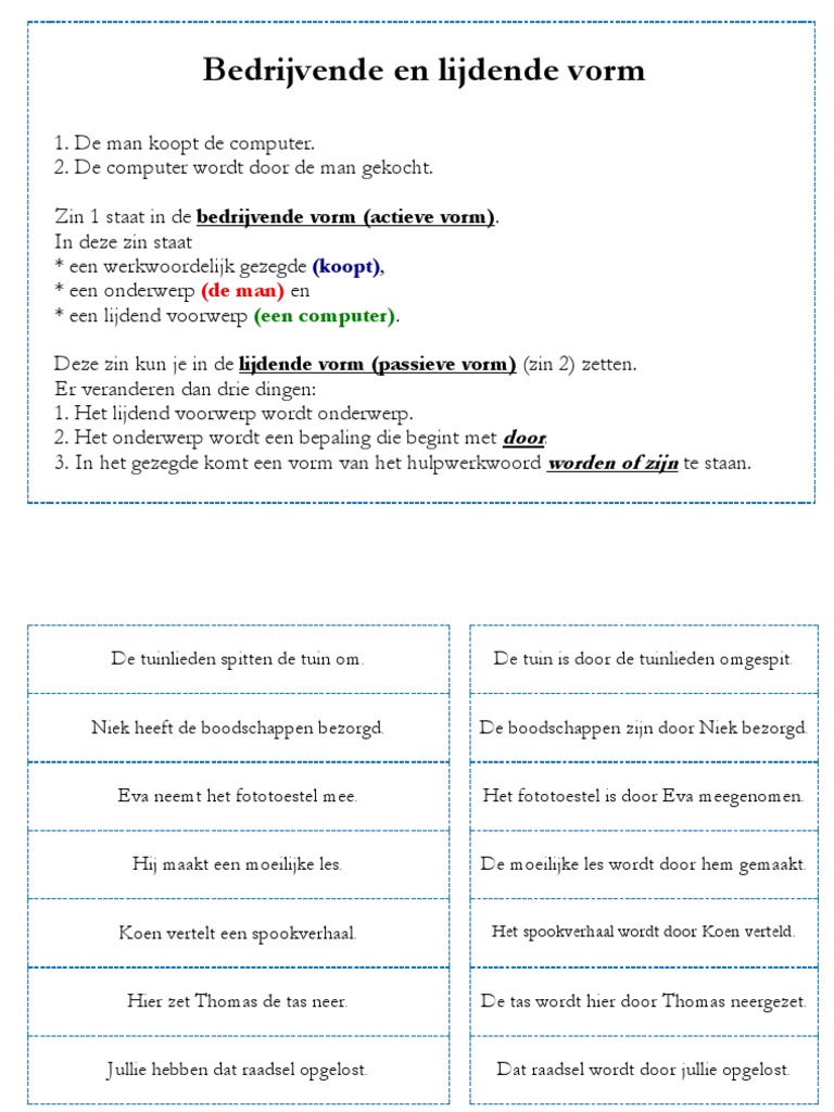 Passieve en Actieve Zinnen Lijdende en Bedrijvende Vorm | PDF - Lijdende En Bedrijvende Vorm Oefenen