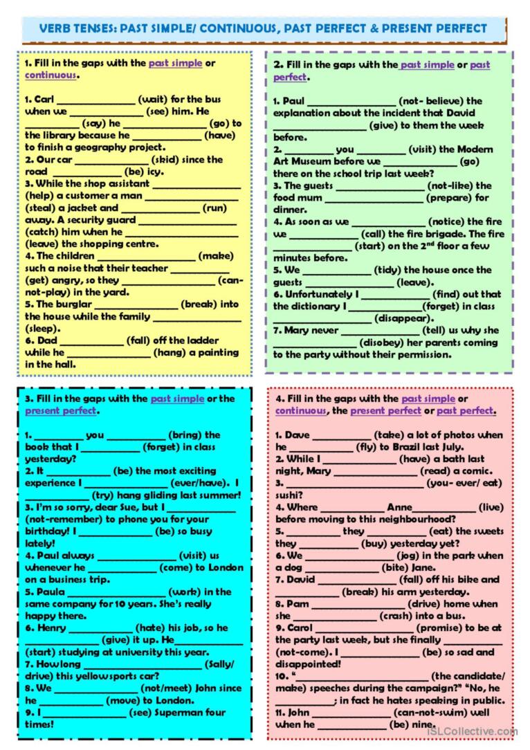Past Perfect And Past Perfect Continuous Worksheets - Worksheets For - Past Perfect And Past Simple Exercises
