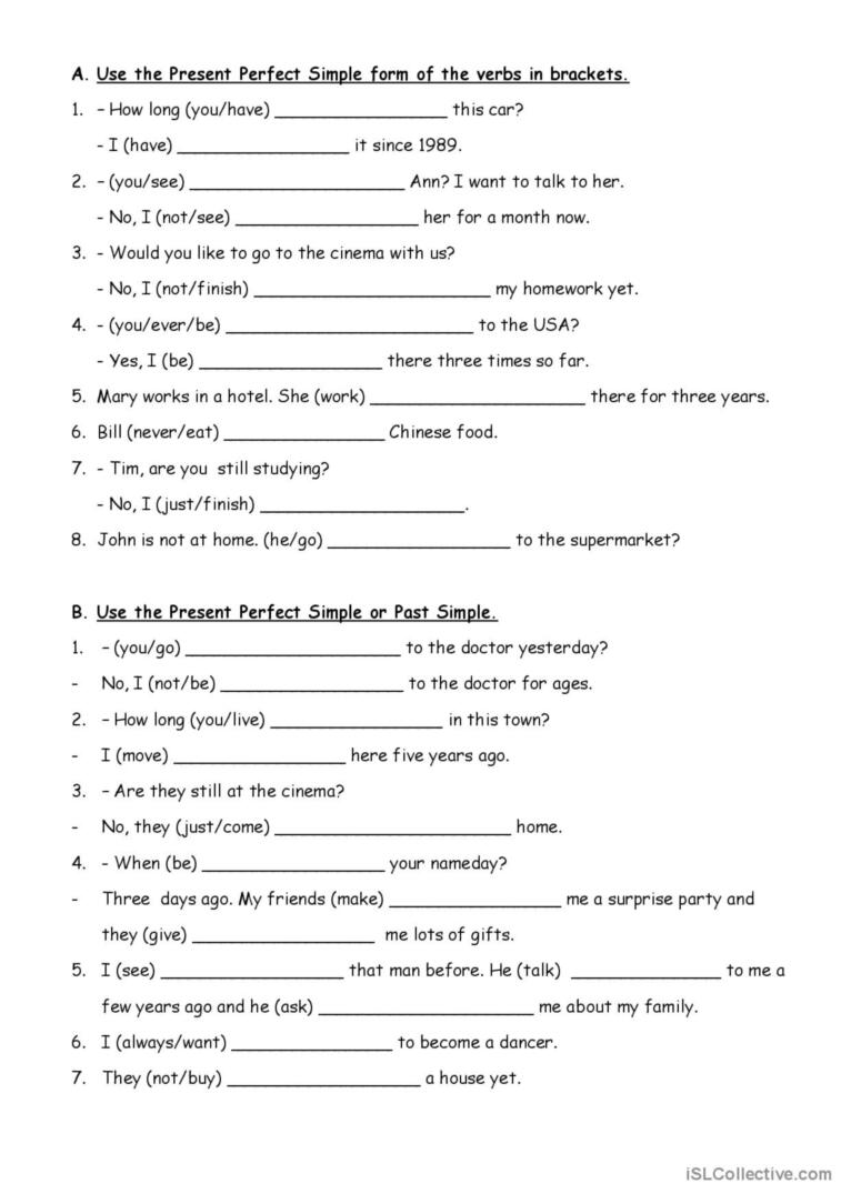Past Perfect And Past Simple Exercises