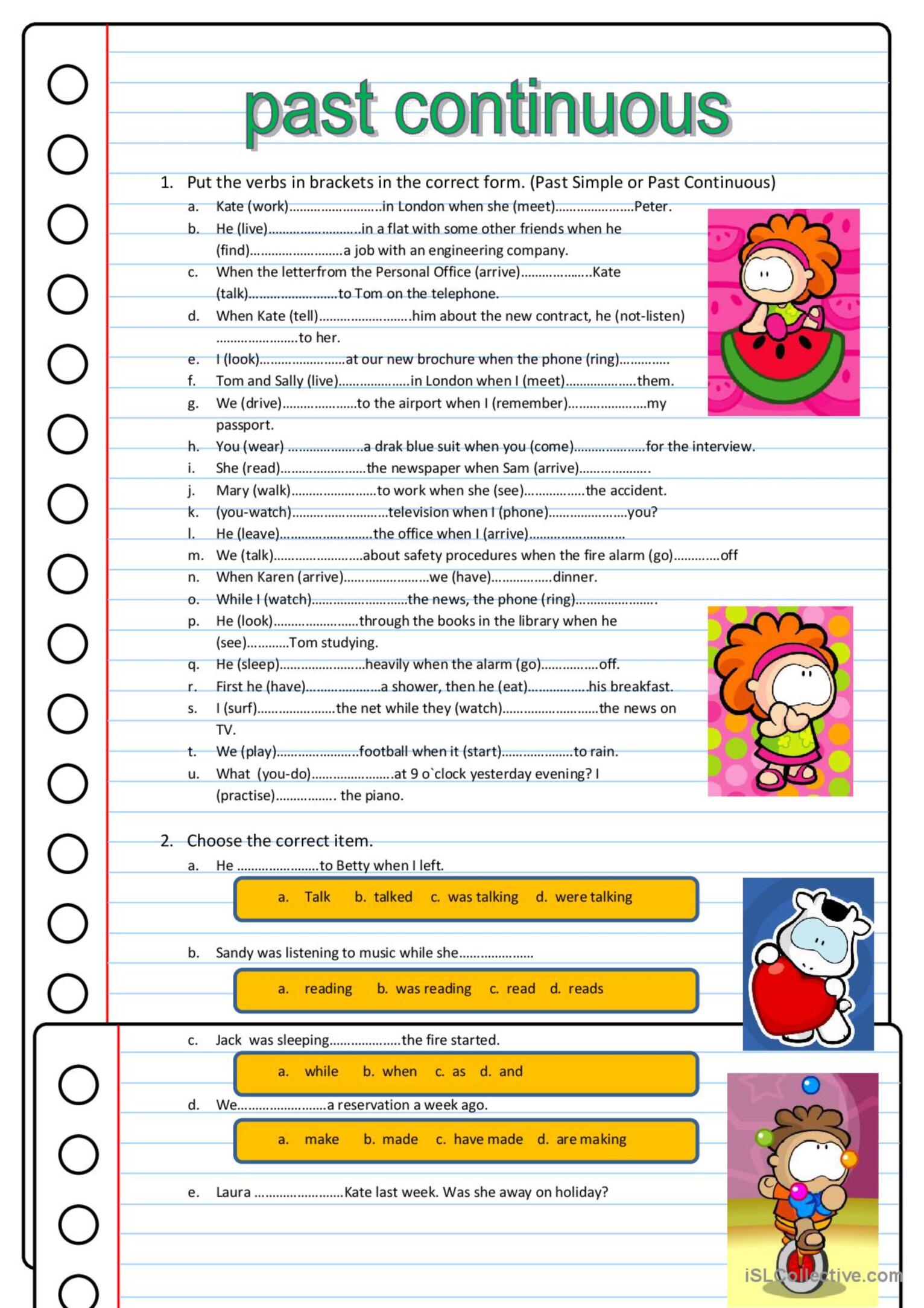 PAST SIMPLE & PAST CONTINUOUS: English ESL worksheets pdf & doc - Past Continuous Vs Past Simple
