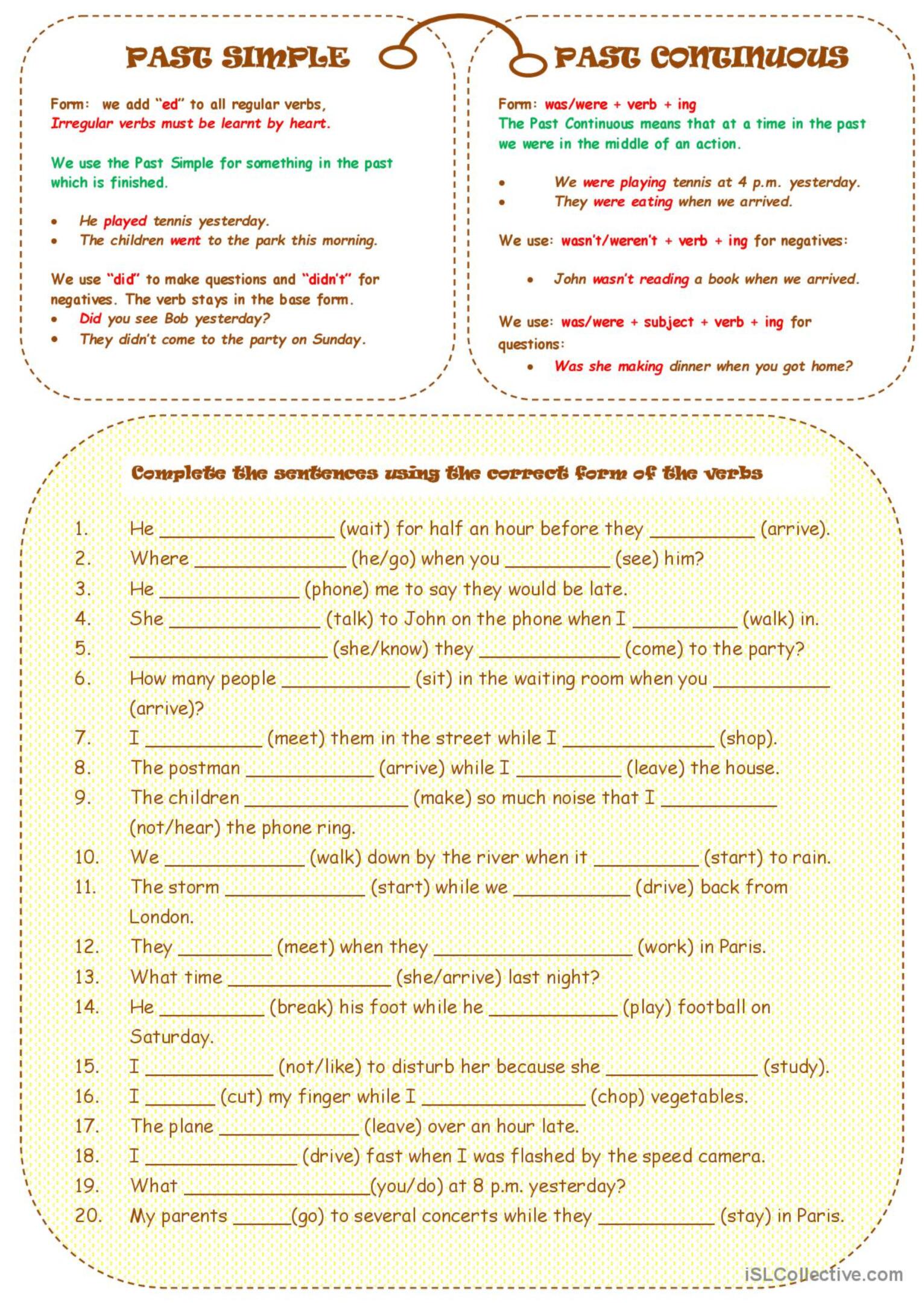 Past simple past continuous exercises - Past Continuous Vs Past Simple Exercises