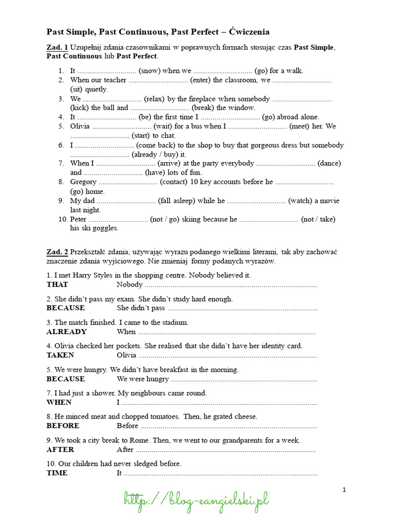 Past Simple Past Continuous Past Perfect