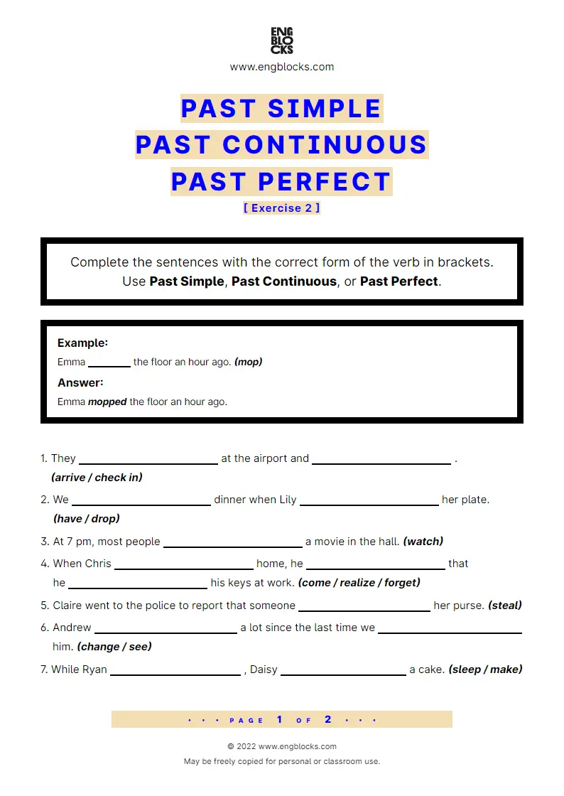 Past Simple, Past Continuous, Past Perfect — Exercise 1 | ESL Worksheets - Past Simple Past Continuous Past Perfect
